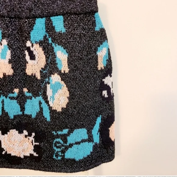 Zara mini skirt NWT womens Medium boho knit printed metallic shimmer festival - Picture 2 of 4